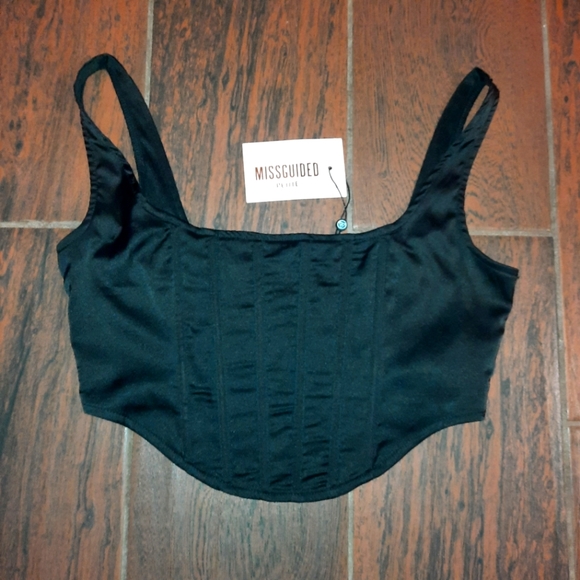 Missguided Tops - NWT MissGuided Petite Size 4 Black Satin Boned Corset Crop Top